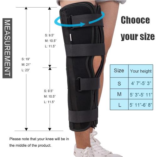 3-Panel Knee Immobilizer Full Leg Support Brace, Aluminum alloy Straight Knee Splint - for Knee Pre-and Postoperative & Injury or Surgery Recovery (Update Size M)