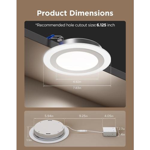 Govee Smart Recessed Lighting 6 Inch, Matter RGBIC LED Recessed Light Work with Alexa, Google Assistant, Dimmable 1100LM Canless Downlight with Junction Box for Living Room, Bedroom, Kitchen 4 Pack