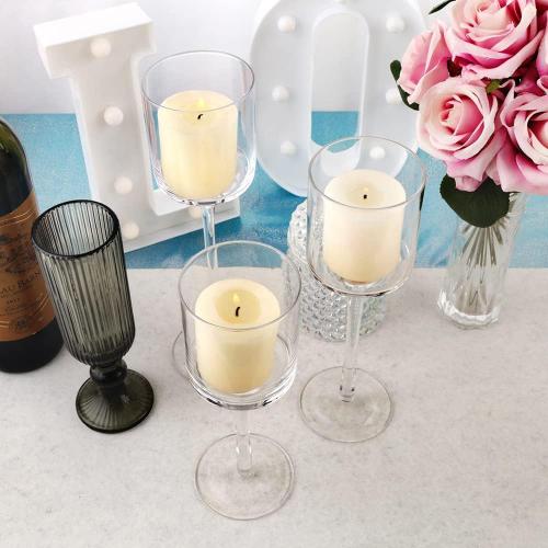 10 Sets (30 Pcs) Candlestick & Tealight Candle Holders Tall High Elegant Clear Glass Tealight Holder Suitable for Candles Under 6cm (2.36) in Diameter Fit Home Party Wedding Table Centerpiece Decor
