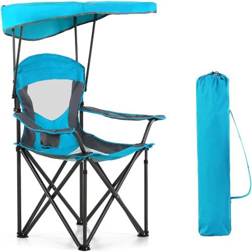 HIGH POINT SPORTS Canopy Camping Chairs with Shade Canopy Enamel Blue | Heavy Duty Canopy Lounge Chair, Sunshade Outdoor Lawn Chair, with Cup Holder for Outdoor, Camping, Beach and Patio