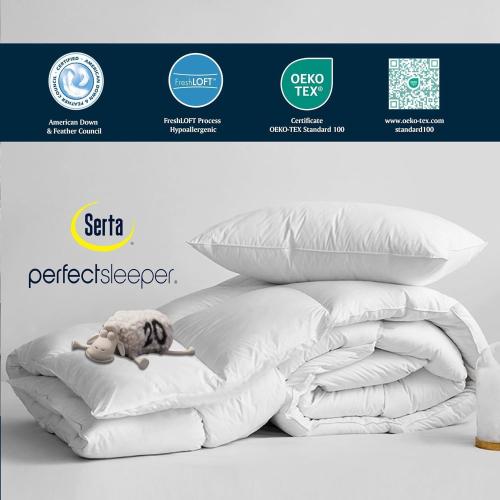 Serta Goose Feather Down Fiber Cotton Comforter Twin Size - 100% Cotton Duvet Insert - Hotel Luxury Hypoallergenic Bedding Comforter Light Warmth 68 x 90 Inch White