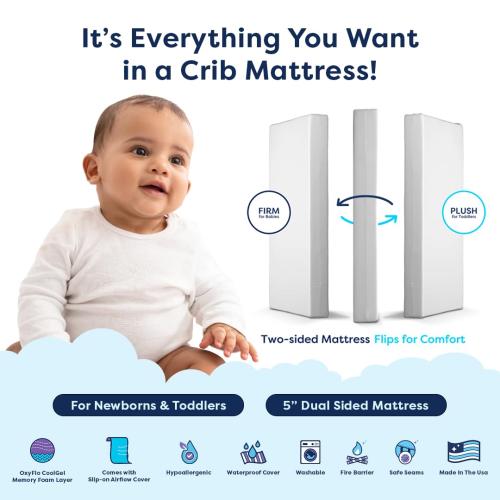 Moonlight Slumber Luxury Dreamer Mini Crib Mattress – Dual-Sided Baby and Toddler Mattress with CoolGel Foam, Waterproof and Hypoallergenic Cover, 5 Foam, Mini Crib Size, 24x38x5, Made in USA