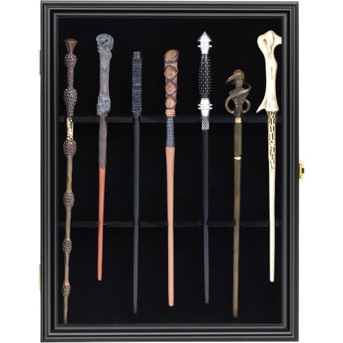 7 Wands Display case Universal Wizard Magic Wand Stand Wall Mount Lockable Wood magiquest Wand Vertical Hanging Holder Box Rack for Wand Collection
