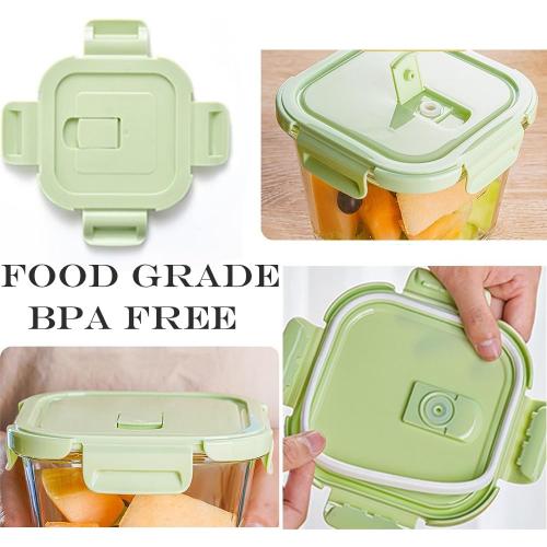 Square 2cup Glass Food Storage Containers with Airtight Lids, 16oz Glass Meal Prep Containers, Square Food Bowl For Lunch, Fruit, Snack, Dishwasher Microwave Freezer Safe (Pink Green)