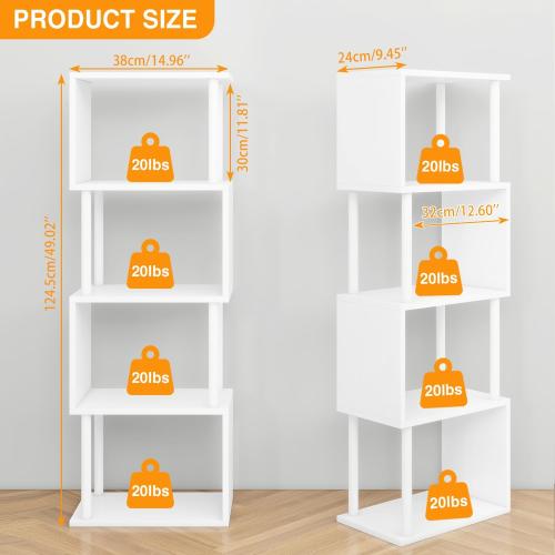 IBUYKE 5-Tier Tall Bookshelf,S-Shaped Geometric Bookcase, Wood Display Shelves with Storage,Modern Bookshelf for Living Room Bedroom, Home Office, White WBC015W