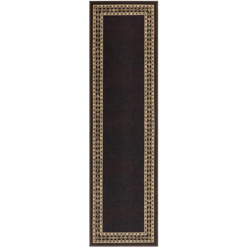 Antep Rugs Alfombras Modern Bordered 2x7 Non-Skid (Non-Slip) Low Profile Pile Rubber Backing Indoor Area Runner Rugs (Brown Beige, 2' x 7')