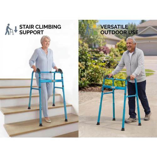 Foldable Stair Climbing Walker for Seniors | Adjustable Height, Wheel-Free Walking Aid, Lightweight Aluminum Alloy, Supports Up to 300lbs, Portable Stair Assist Bar