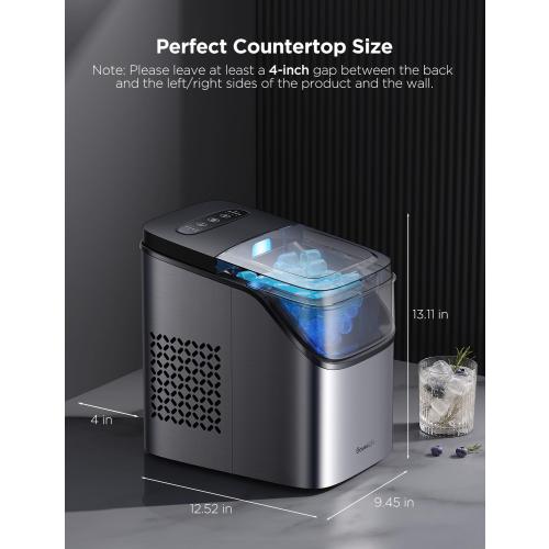 GoveeLife Smart Ice Maker, 9 Ice Cubes in 6 Mins 3 Sizes, 26lbs/Day, Silver | Countertop Ice Maker with App & Voice Control, Self Cleaning, RGB Lights, Portable Ice Machine with Scoop for Kitchen, Party