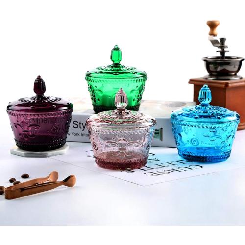 European Retro Nostalgic Three-Dimensional Relief Color Glass Jar Candy Jar Seasoning Jar With Lid