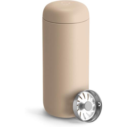 Fellow 16 oz Carter Move Travel Mug - Vacuum-Insulated Stainless Steel Travel Coffee Mug - Coffee Tumbler with Ceramic Interior and Splash Guard - Sand Dune