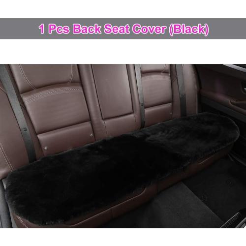 OGLAND Fuzzy Genuine Sheepskin Car Rear Seat Cover for Kids Dogs Pets Auto Bench Back Cushion Interior Accessories with Soft Fluffy Wool Natural Fur, Black