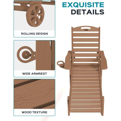 Oversized Outdoor Chaise Lounge Chair, HDPE Patio Chair with Wheels | Oversized outdoor HDPE chaise lounge with wheels & cup holder, 5 adjustable position, UV-resistant for patio, pool & backyard