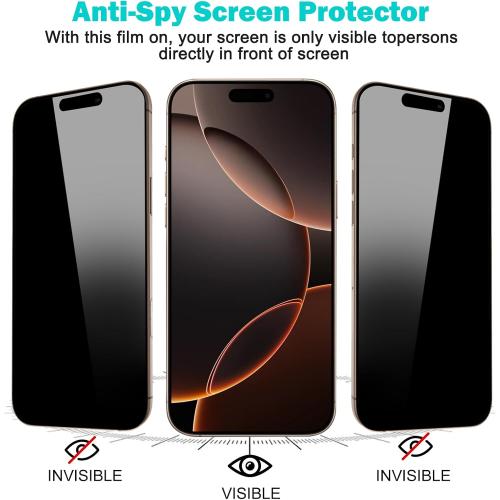 PEHAEL 3 3 Pack for iPhone 16 Pro Max Privacy Screen Protector with Camera Lens Protector Full Coverage Anti-Spy Tempered Glass Film 9H Hardness Easy Installation Bubble Free [6.9 inch]