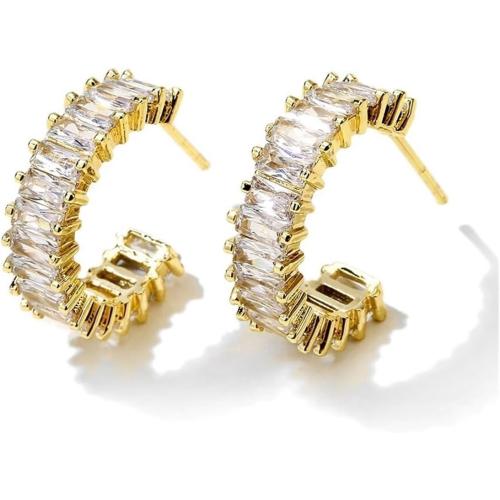 Earrings Cubic Zirconia Single Row Stone Hoop Earrings Women's Party Jewelry Earrings
