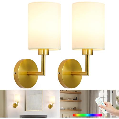 Battery Operated Wall Sconce Set of Two,Dimmable Cordless Wall Sconces,12 Colors Rechargeable Wall Lights,Wall Lamps for Bedroom,Living Room (Bronze)