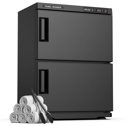 32L Hot Towel Warmer for SPA Professional Double Cabinet Towel Heater Machine for Facial, Massage, Hair Salon, Barber, Estheticians, Beauty Salon,Black