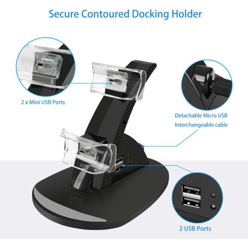 VSEER PS3 Controller Charger, Dual Console Charger Charging Docking Station Stand for PS3 with LED Indicators, Black