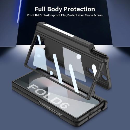 for Samsung Galaxy Z Fold 6 Case with S Pen Holder & Hinge Protection & Kickstand, Z Fold6 Compatible with Magsafe Wireless Charging Built-in Screen Protector All-Inclusive Case (Black)