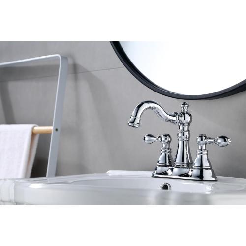 2-Handle Polished Chrome Bathroom Faucet 4 Inch Centerset, with Drain | Derengge Classic 4 Bath Lavatory Faucet,High Arc 360° Swivel Stainless Spout, 2-3 Hole Sink for Lavatory/Vanity F-0048-CP