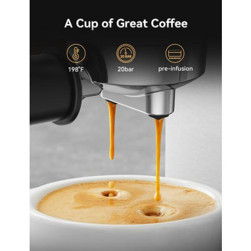 Neretva Espresso Machine 20 Bar, Super Compact Espresso Maker Stainless Steel Professional Coffee Machine Espresso with Power Steam & LED Display for Home Barista Latte and Cappuccino Maker-Silver