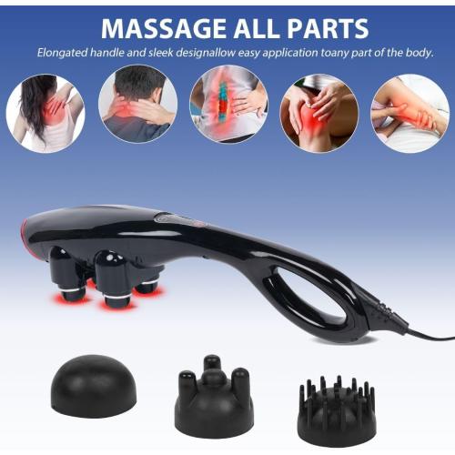 BLACK Handheld Massager, Four-Head Massage Gun, relieves deep Tissue Pain. Percussion Massage Function, Suitable for Massaging The Back, Neck, Shoulders, Legs, Limbs, Muscles, and Body.