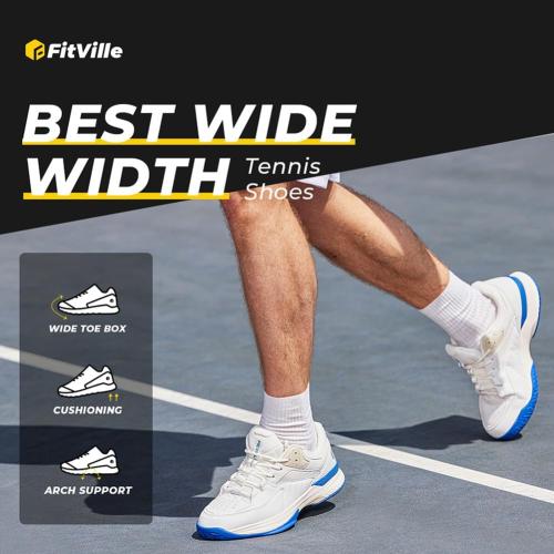 FitVille Men‘s Wide Pickleball Shoes All Court Tennis Shoes with Arch Support for Plantar Fasciitis