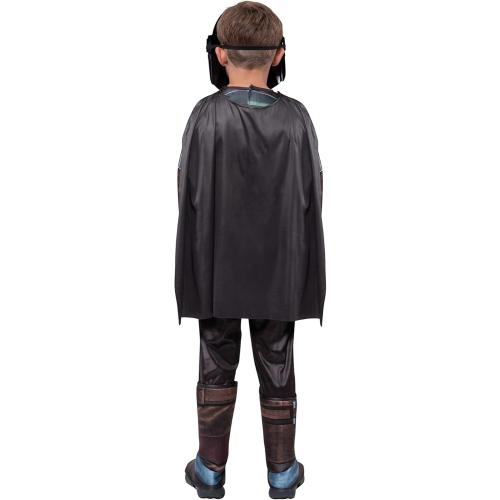 STAR WARS THE MANDALORIAN HALLOWEEN COSTUME FOR KIDS - Dlx Powerwall Jumpsuit w/Printed Design   Gloves, Cape, & 3D Headpiece