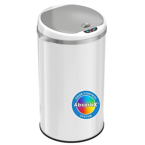 iTouchless 13 Gallon Trash Can with Odor Filter, White Stainless Steel Trashcan Round Garbage Bin for Home Office Work Bedroom Living Room Garage Large Capacity Slim Wastebasket. - missing charge