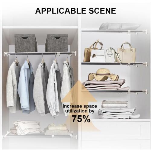 Hershii Tension Shelf Expandable Rod Closet System Heavy Duty Clothes Hanger Adjustable DIY Garage Bathroom Kitchen Storage Organizer Shoe Rack, Plant Stand, Bookshelf