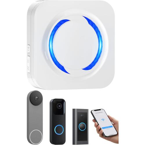 Smart WiFi Wireless Doorbell Chime for Ring, Blink, Google Nest - No Wiring/Subscription, Works with Alexa, No Range Limits,58 Chimes, 5 Volume, LED Flash, Easy to Setup,Ideal for Large Houses