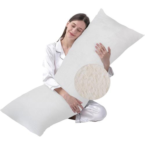 DOWNCOOL Large Body Pillow Insert with Faux Fur Cover - Fluffy Long Bed Pillow for Sleeping - Breathable Full Body Pillow for Adults - 20x54 inch (White, with Cover)