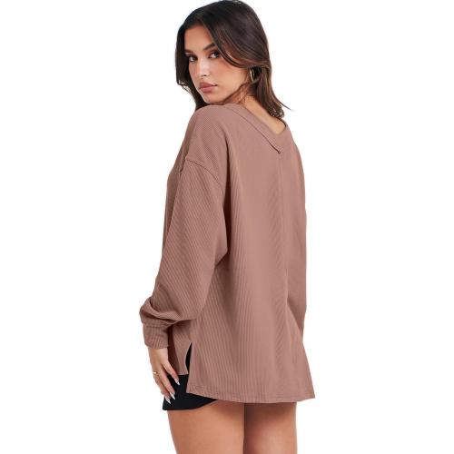 Size M ANRABESS Oversized Long Sleeve Shirts for Women Off the Shoulder Sweatshirt Loose V Neck Tunic Tops High Low Sweater 2025
