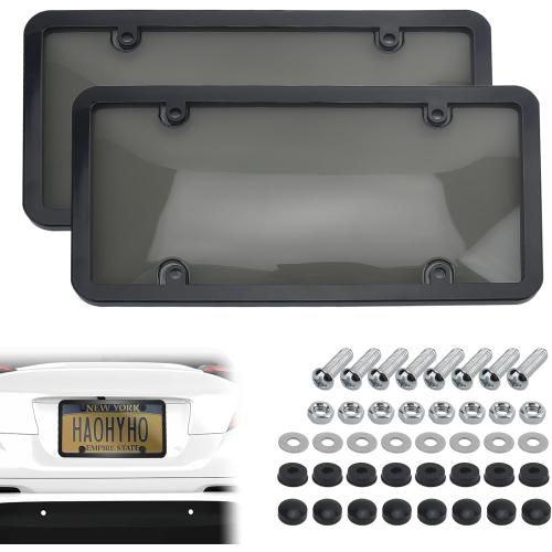 2PCS Clear License Plate Covers and Frames, Personalized License Plate Frame with Screws Screw Caps Washers, Rust-Proof Auto LicensePlate Holder, Universal License Protector for Standard US Plates