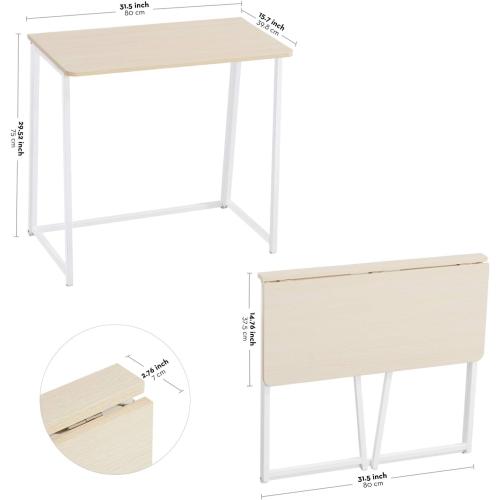 Size 31.5 WOHOMO Folding Desk, Small Foldable Desk 31.5 for Small Spaces, Space Saving Computer Table Writing Workstation for Home Office, Easy Assembly, Oak