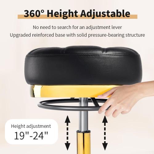 Heavy Duty Gold Rolling Stool - 400 lbs weight capacity,Thickened version cushion,360°adjustable stool with wheels,PU leather with gold rings,swivel stool suitable for hairdressers,bedrooms,spa