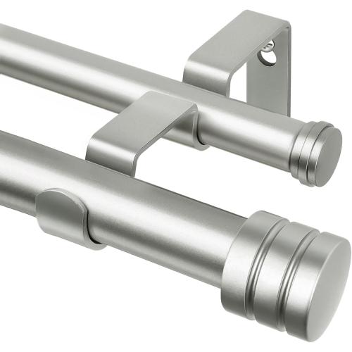 TONIAL 1 Inch Double Curtain Rods for Windows 66 to 120 Inch, Silver | Heavy Duty Dual Drapey Rod 32 to 144 Inch, Decorative Adjustable for Living Room, with Classic Finial, 33lbs Weight Capacity