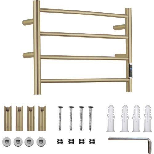 Heated Towel Racks for Bathroom, Wall Mounted Electric Towel Warmer Racks with Timer & Temperature Control, 4 Bar Stainless Steel Towel Heater for Bathroom, Brushed Gold, Plug-in