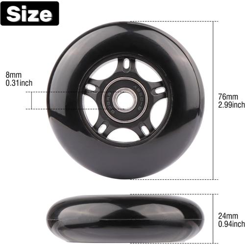 2-Pack PU Luggage Suitcase Replacement Wheels Repair Kit w/ABEC-7 Bearings and 6mm Axles for Trolley Carry-on Roller Travel Bag (76 * 24mm)