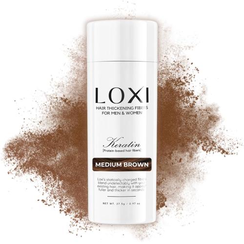 LOXI Hair Building Fibers (27.5g) | Fill In Fine, Thinning & Balding Hair for an Instantly Thicker & Fuller Look | Premium Keratin Formula | 5 Shades for Men & Women (Medium Brown).