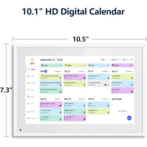 Digital Calendar, 10.1 Inch Smart Electronic Desk Calendar & Chore Chart, Touchscreen Interactive Display for Family Schedules with Meal Planner & Picture Frame & Lists