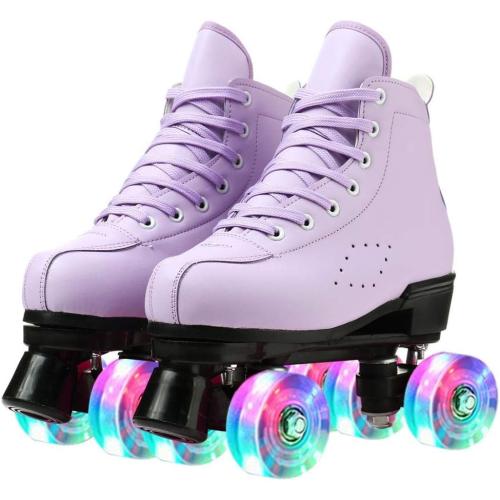 Roller Skates for Women and Men Cowhide High-Top Shoes Classic Double-Row Roller Skate Four-Wheel Roller Skates for Men Girls Unisex Size 35