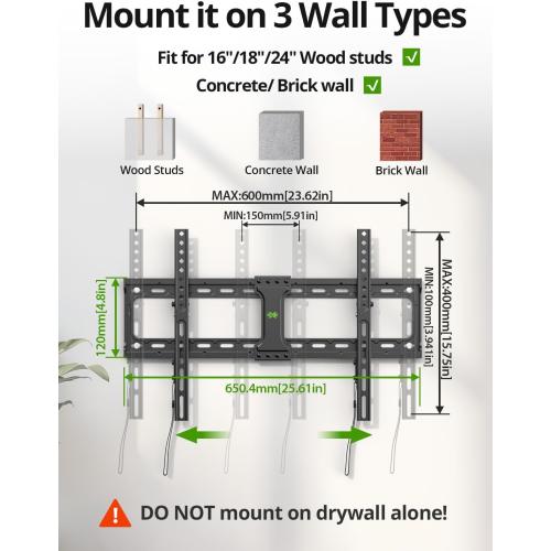 USX MOUNT Tilting TV Wall Mount for Most 37-95 Flat Curved Screen Television, TV Bracket with Max VESA 600x400mm up to 132lbs, Low Profile Tilt Mount for 16, 24 Stud