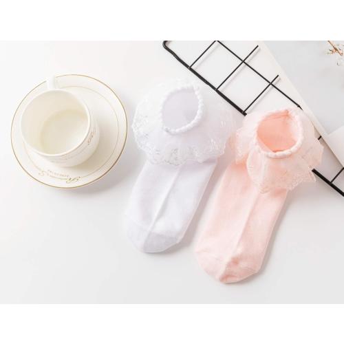 SRYL Women Ankle Socks, Lace Ruffle Frilly Cotton Trim Double Layer, Princess Dress Socks H08