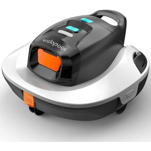 Robotic Pool Cleaner, Cordless Technology with Self-Parking Feature, Suitable for Flat and Above Ground Pools, White
