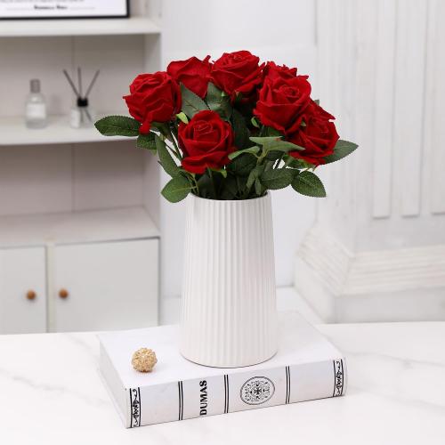 White Ceramic Vase for Flowers, Large Modern White Vase for Home Decor, Decorative Vase for Living Room, Office, Mantel, Bookshelf, Dining Table, 8 inches