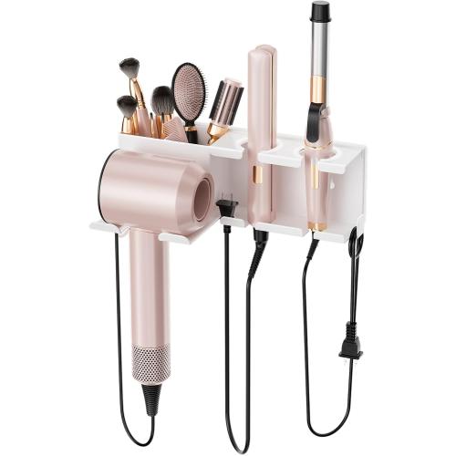Hair Dryer Holder, Hair Tool Organizer Wall Mount, Adhesive or Drill, White