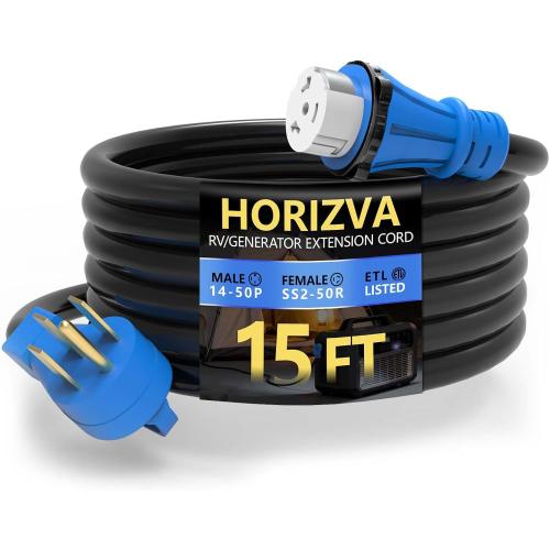 50 Amp Generator Cord, 15FT 50 Amp RV Extension Cord with Twist Lock, 4 Prong NEMA 14-50P/SS2-50R Generator Cable, Heavy Duty 6/3 8/1 AWG STW Power Cord for for RV Camper & House (15FT)