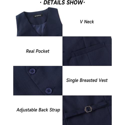 Size L Gray Spring&Gege Boy's Formal Suit Vest Solid Dress Waistcoat Vest with Pockets