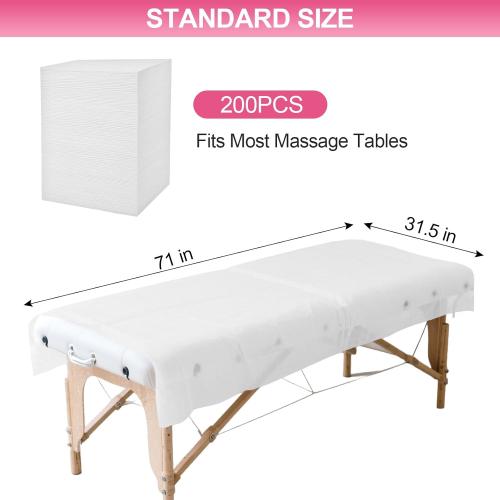 200 Piece Disposable Massage Table Sheets 31 x 71 - Non-Woven Fabric Bed Covers for Spa, Massage, Beauty & Tattoos - Breathable, Hygienic (White)
