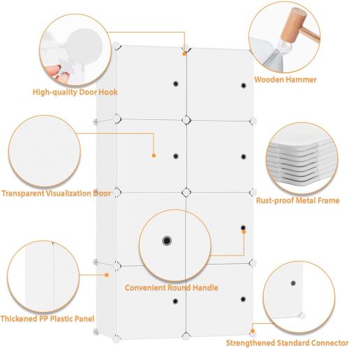 C&AHOME Cube Storage Organizer with Doors, 8-Cube Shelf, Closet Cabinet, DIY Plastic Modular Bookshelf, Storage Shelves Ideal for Bedroom,Living Room,24.8 L × 12.4 W × 48.4 H Milky UGSHS3008M